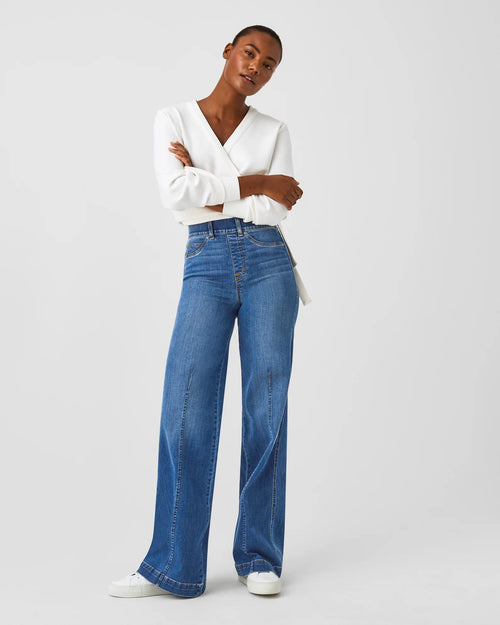 spanx denim wide leg jeans vintage indigo