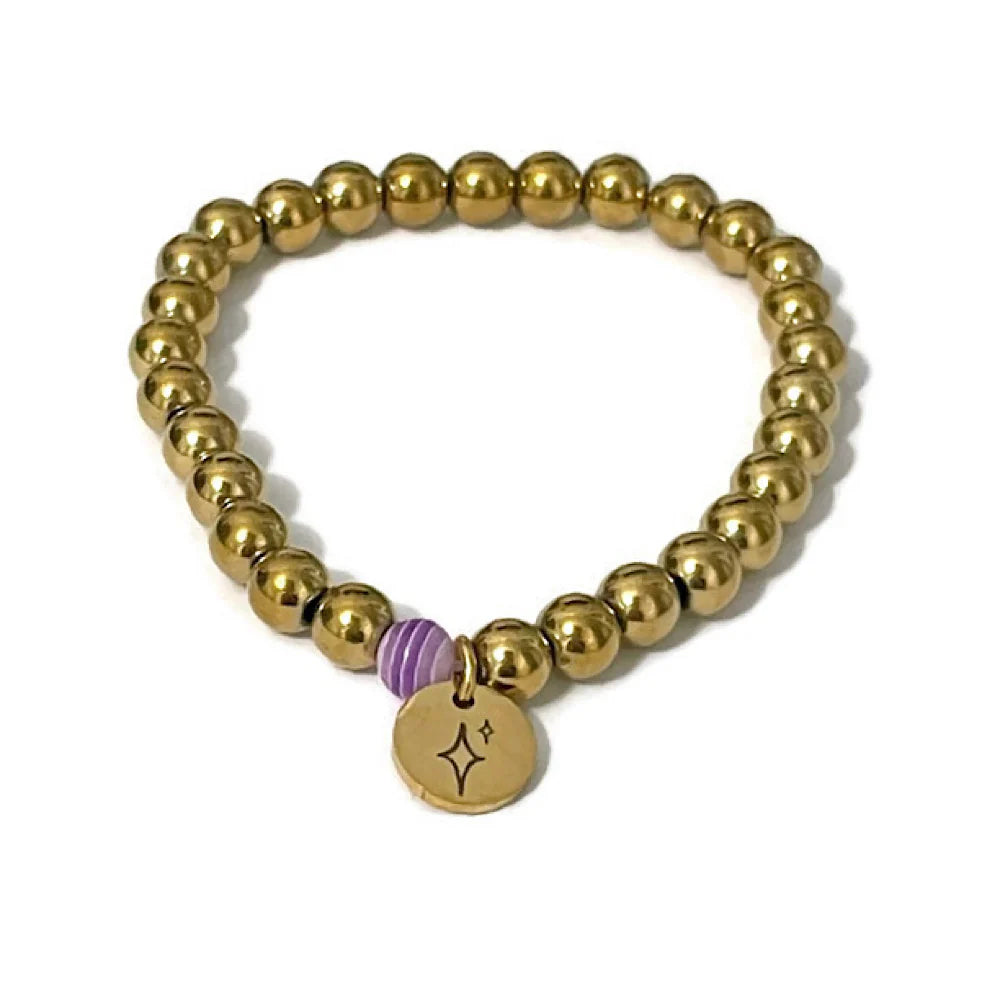 The Spotlight Project vintage gold dainty beaded Epilepsy Awareness charm bracelet