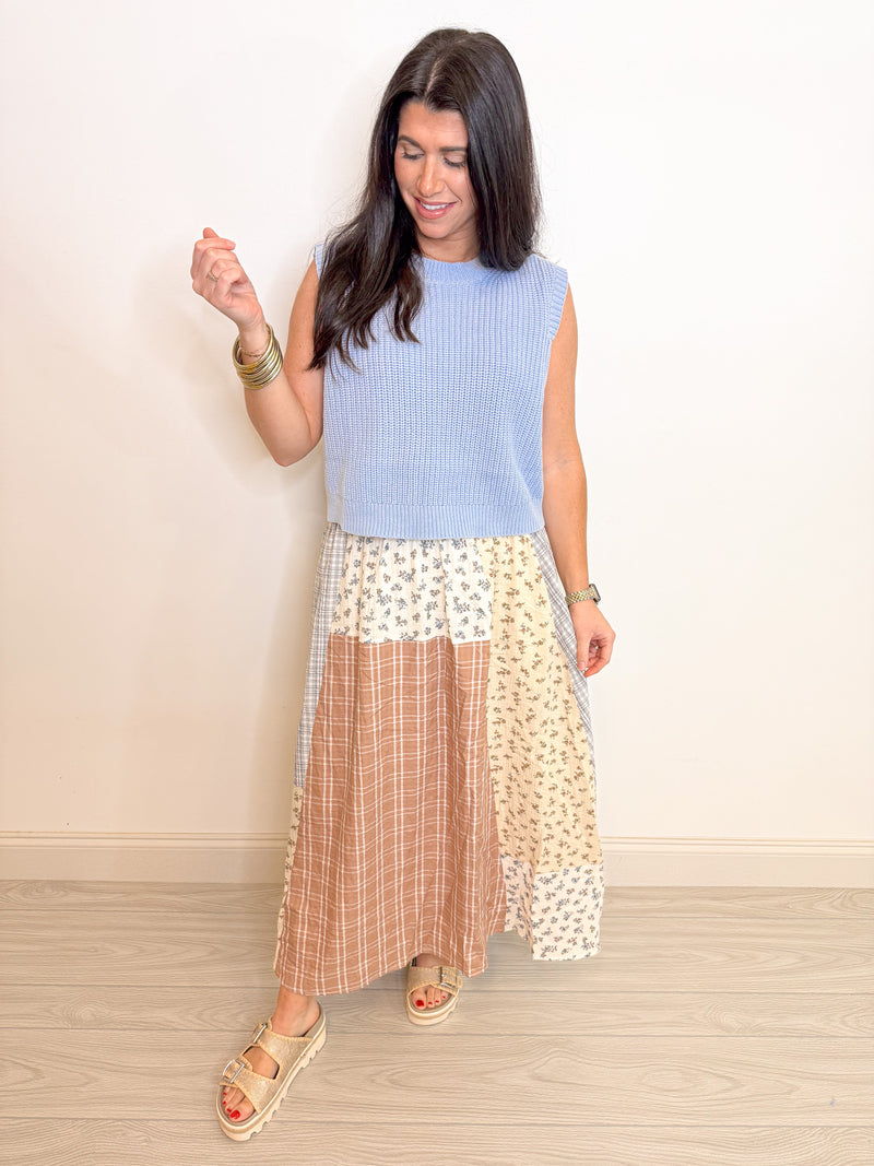 floral patchwork boho midi skirt