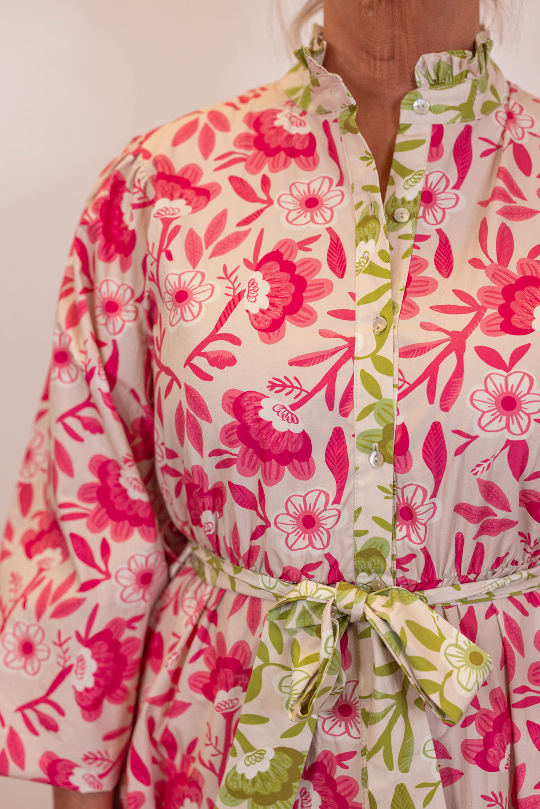 pink green floral resort maxi dress