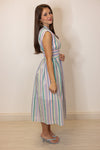 pastel multi stripe zip front midi dress