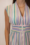pastel multi stripe zip front midi dress