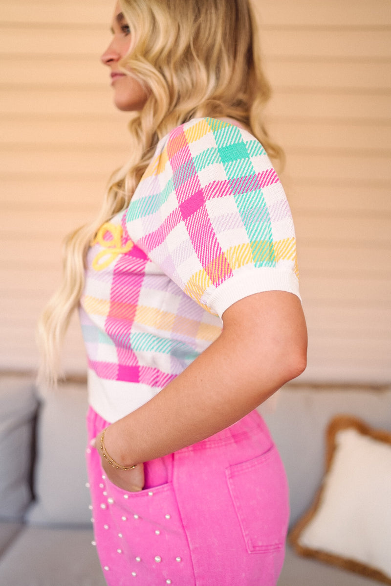 spring plaid top for easter