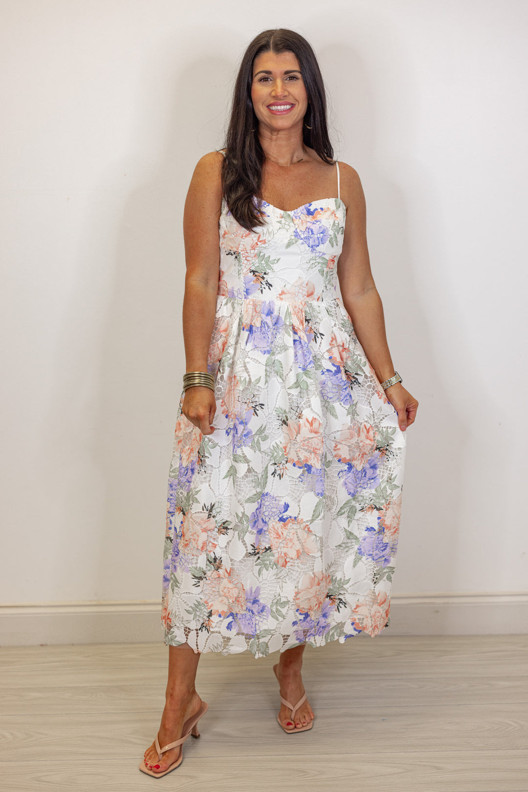 Cream Floral Embroidered Lace Midi Dress | Purple Door | Commerce GA XS Cream Floral Embroidered Lace Midi Dress | Purple Door | Commerce GA XS