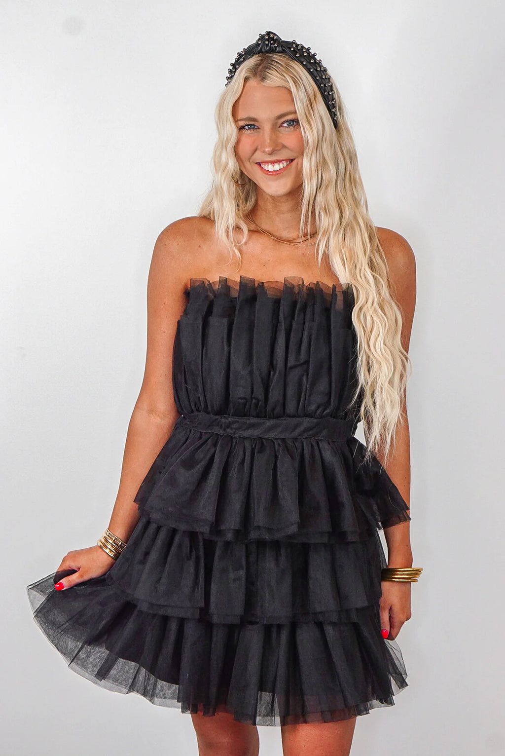 black tulle strapless mini dress