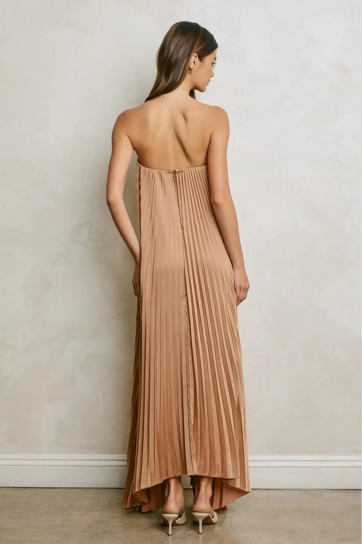 strapless pleated maxi dress eventwear 