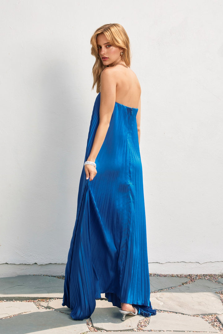 sapphire blue pleated maxi dress relaxed
