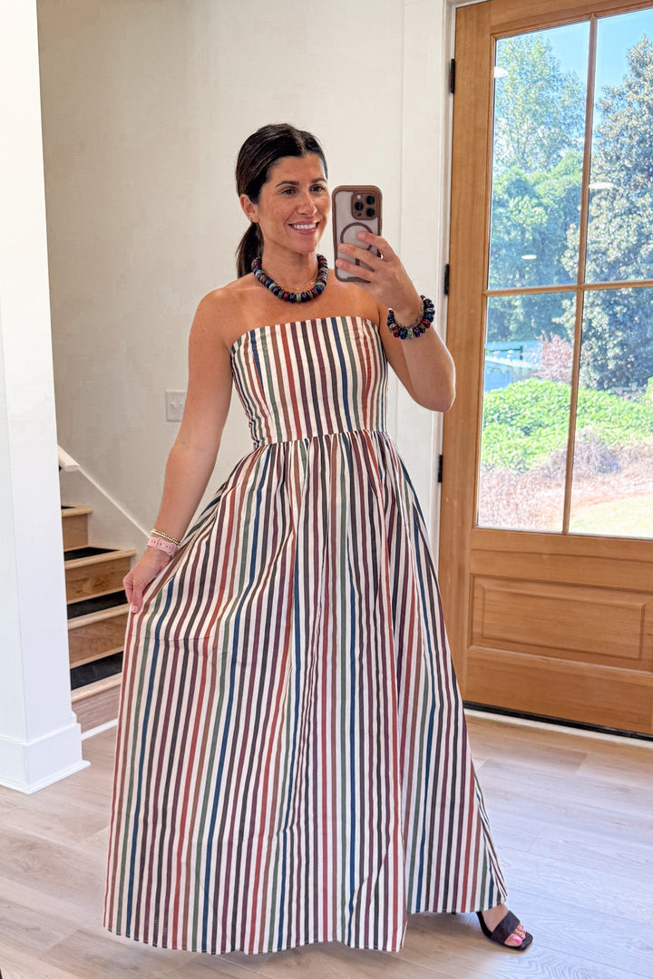 strapless striped fall maxi dress