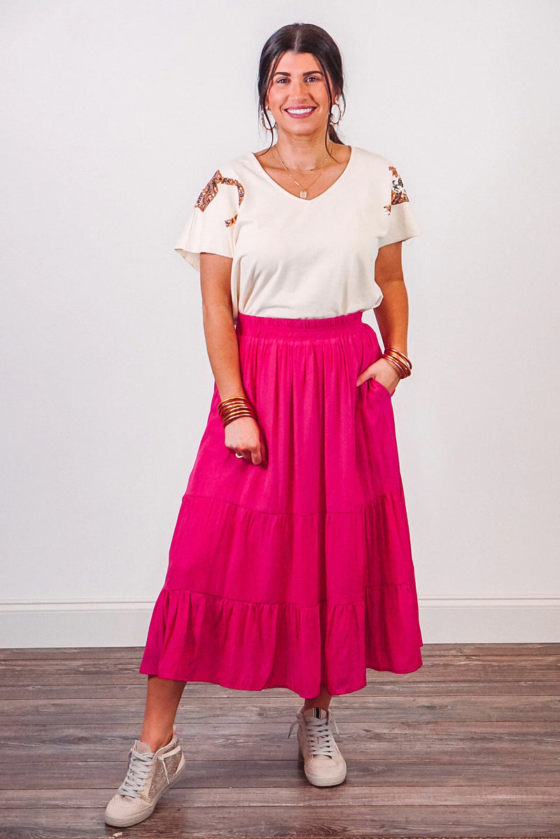 pink midi skirt