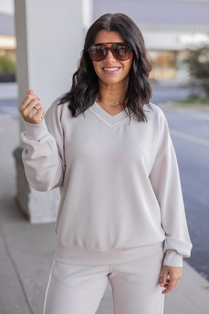 Women's mocha and cream scuba knit top by Rae Mode