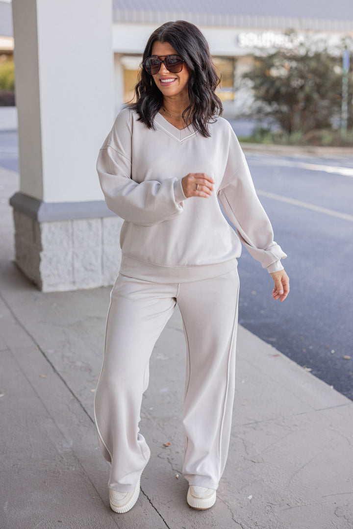 Women's mocha and cream scuba knit top by Rae Mode, perfect for casual days