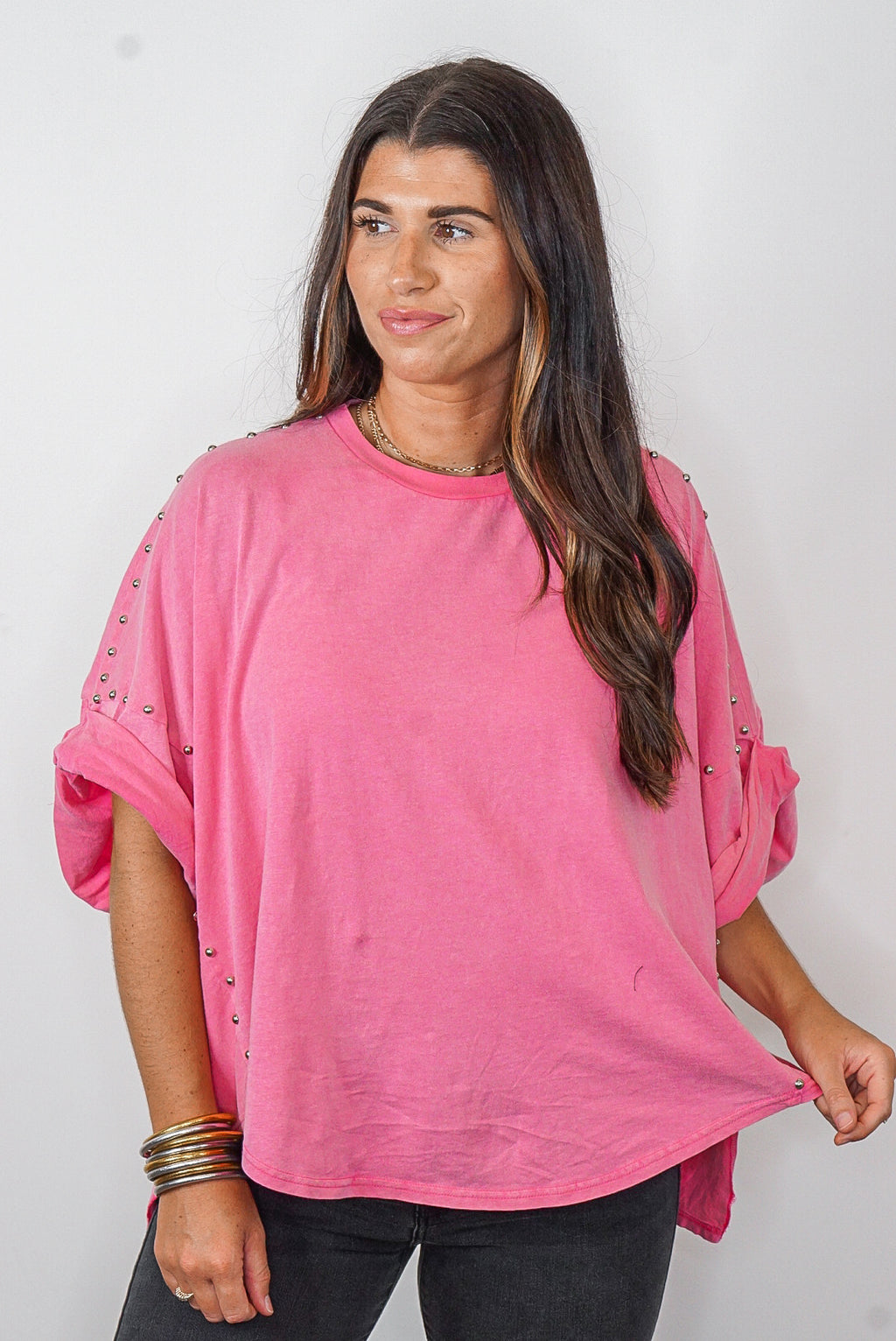 studded pink washed oversized top
