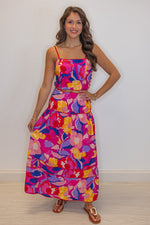 pink blue floral printed tank top