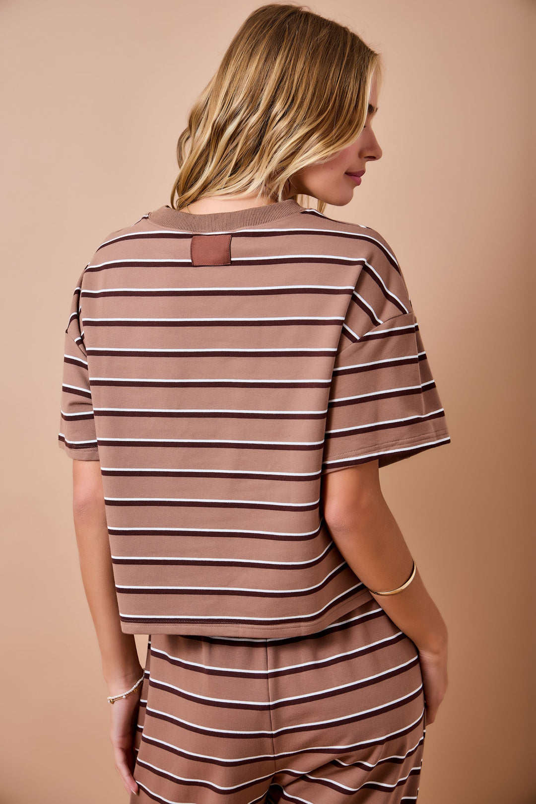 tan and brown stripe pants matching set