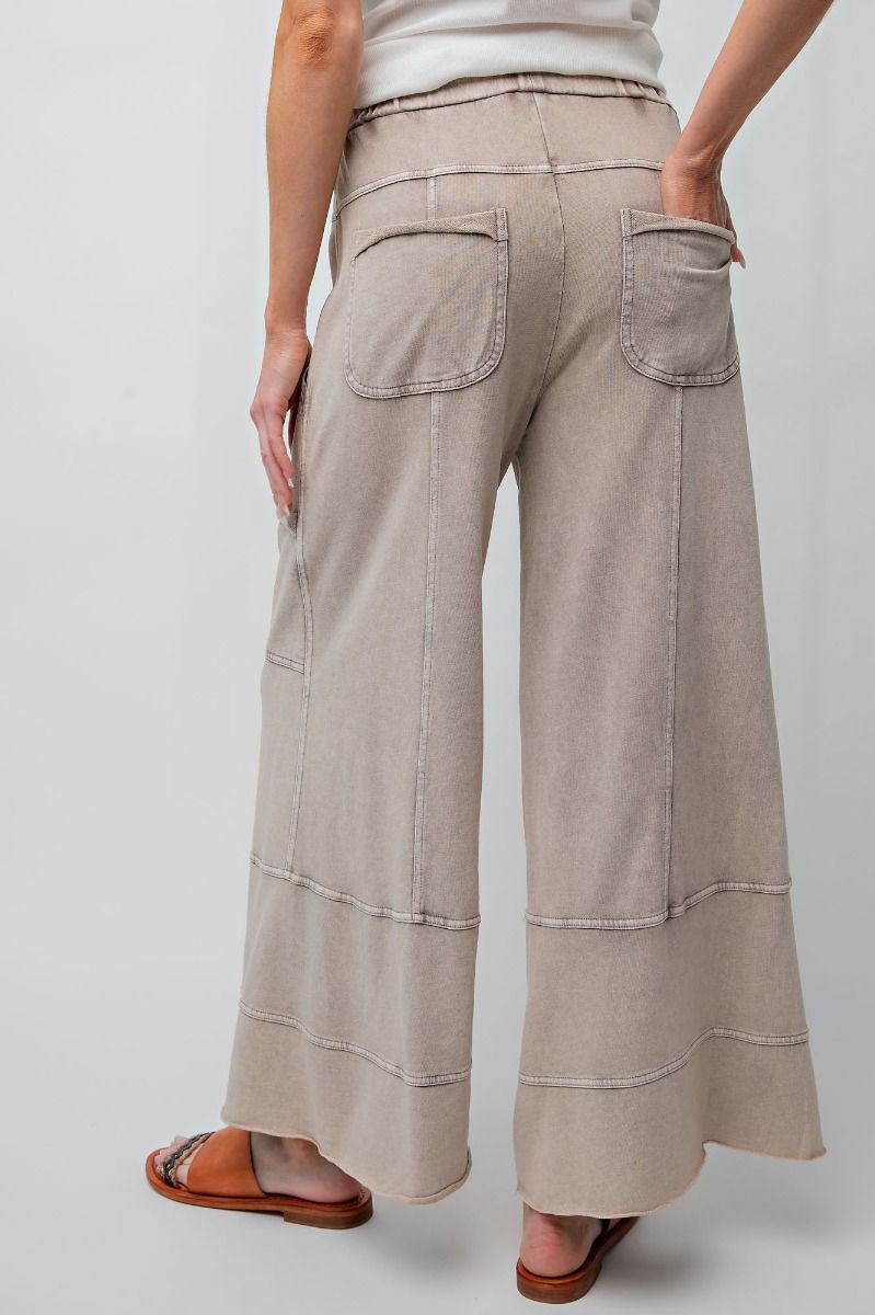Washed Taupe Mushroom Terry Knit Pants, Purple Door Boutique