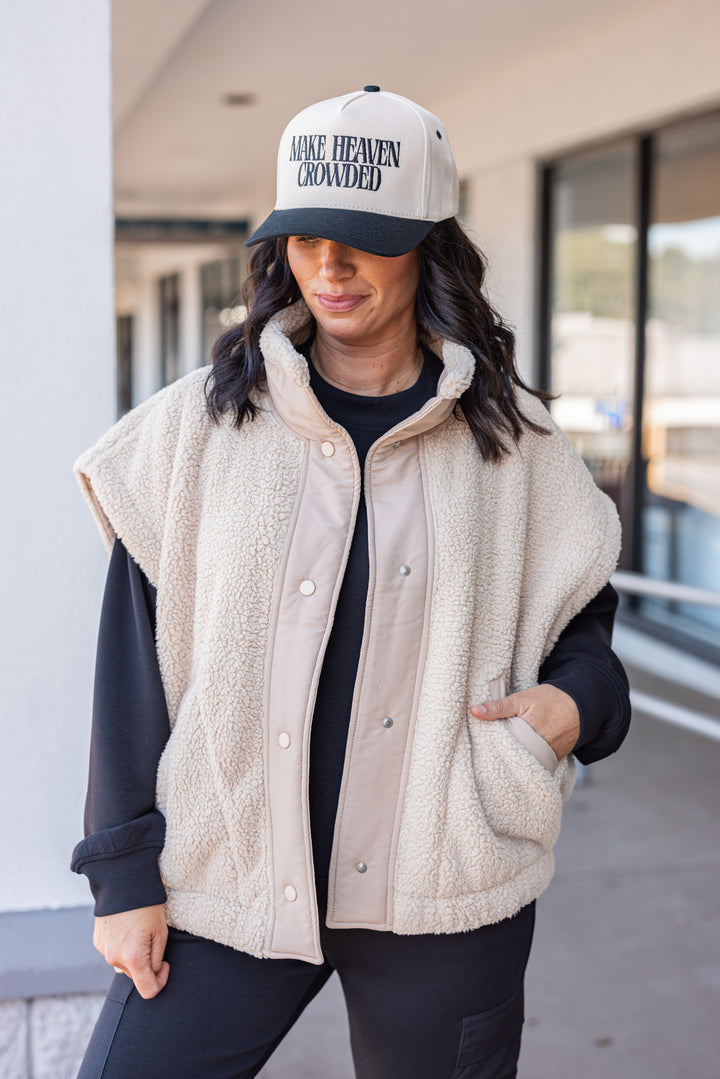 Women's taupe sherpa vest by Rae Mode
