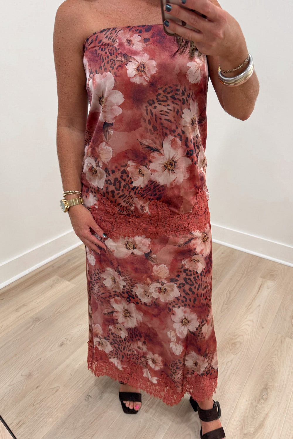 tcce satin lace leopard print matching set