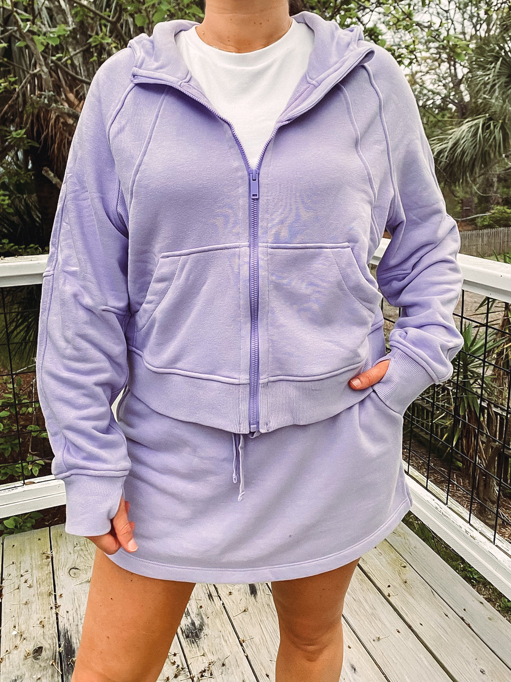 terry knit lavender skort zip hoodie set