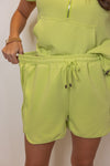 textured lime casual drawstring shorts set