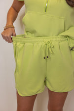 textured lime casual drawstring shorts set
