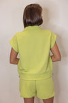 textured lime quarter zip casual top