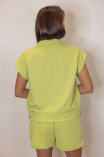 textured lime quarter zip casual top