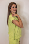 textured lime quarter zip casual top