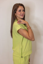 textured lime quarter zip casual top