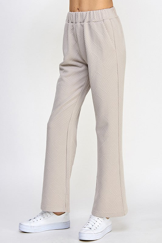 See And Be Seen Textured oatmeal flared pants with elastic waistband