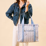 airport friendly floral quilted tote bag