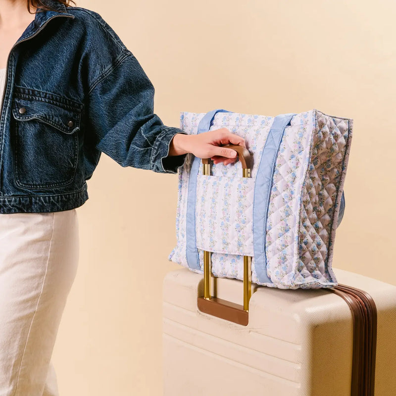 airport friendly floral quilted tote bag