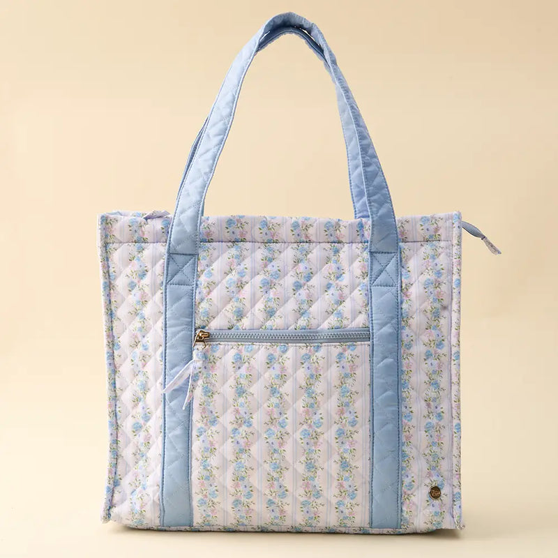airport friendly floral quilted tote bag