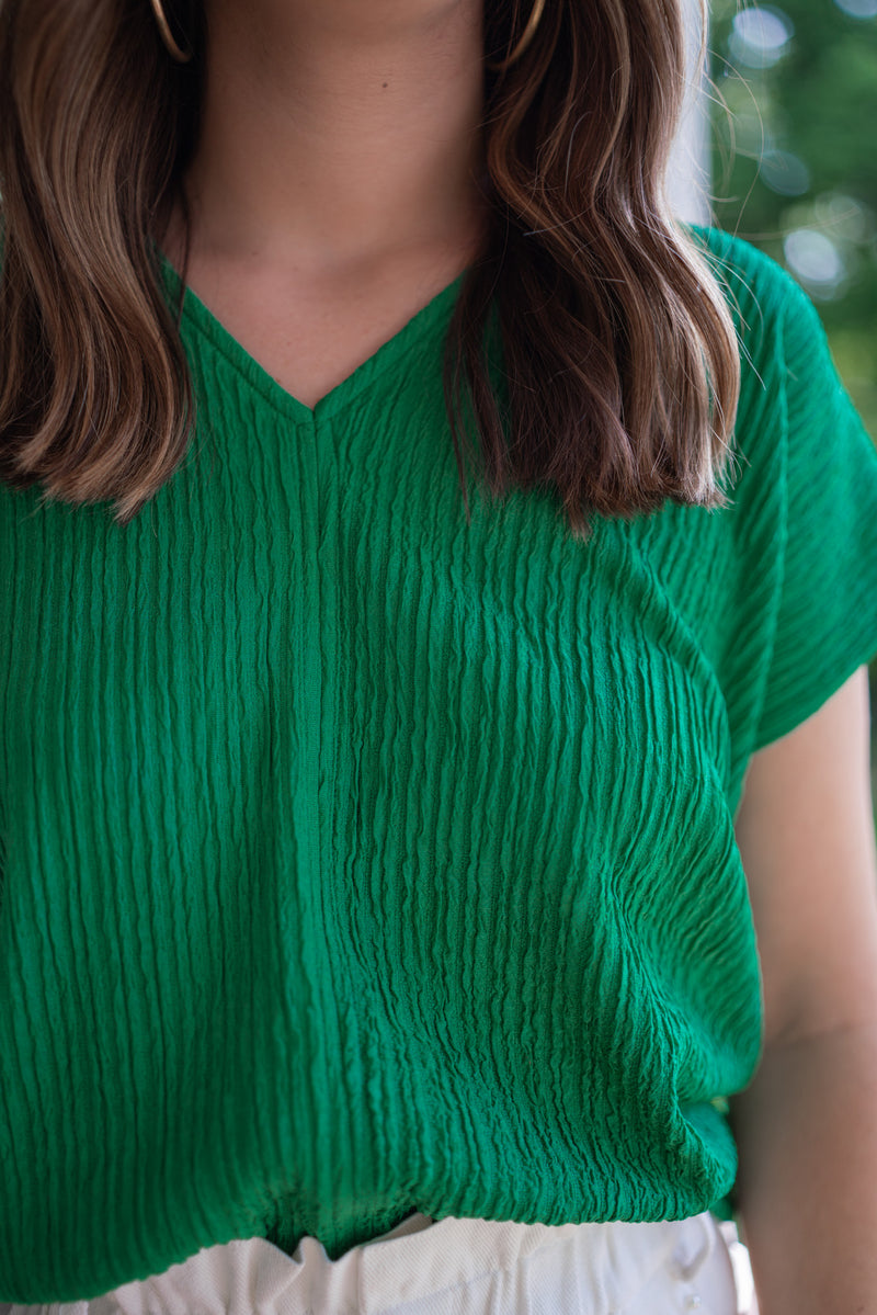 green classic timeless textured blouse