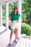 green classic timeless textured blouse