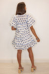 white blue floral printed babydoll dress