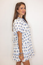 white blue floral printed babydoll dress