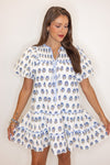 white blue floral printed babydoll dress
