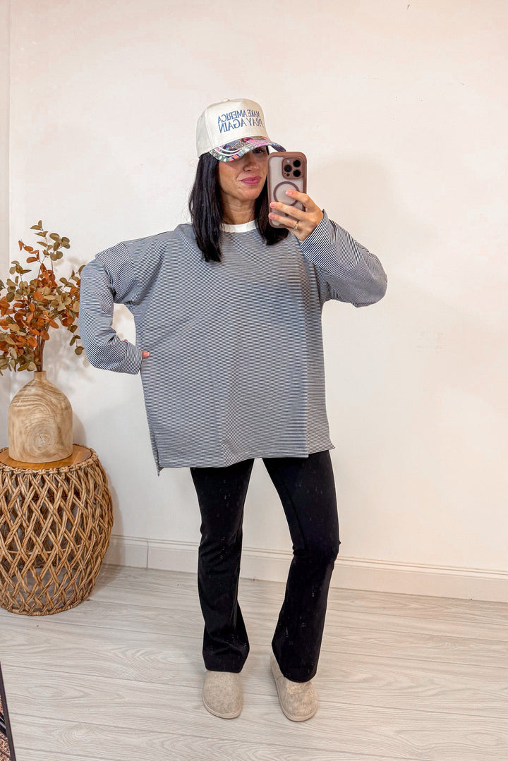 free people dupe navy white striped oversized tshirt