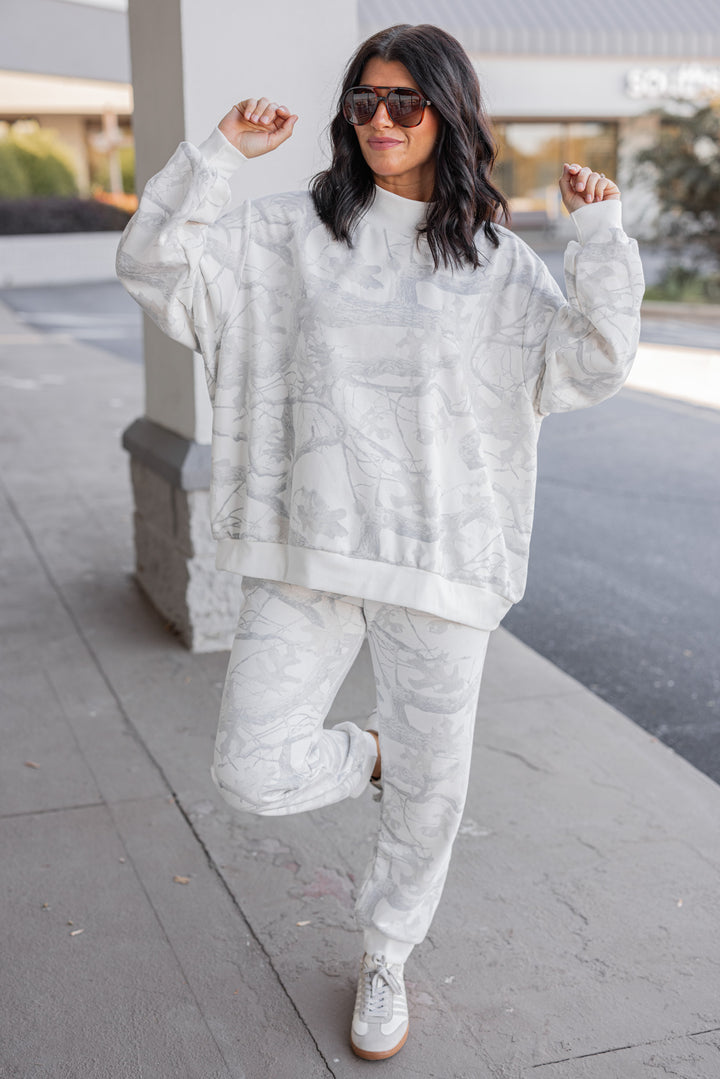 Women's trendy grey snow camo oversized sweatshirt by BucketList