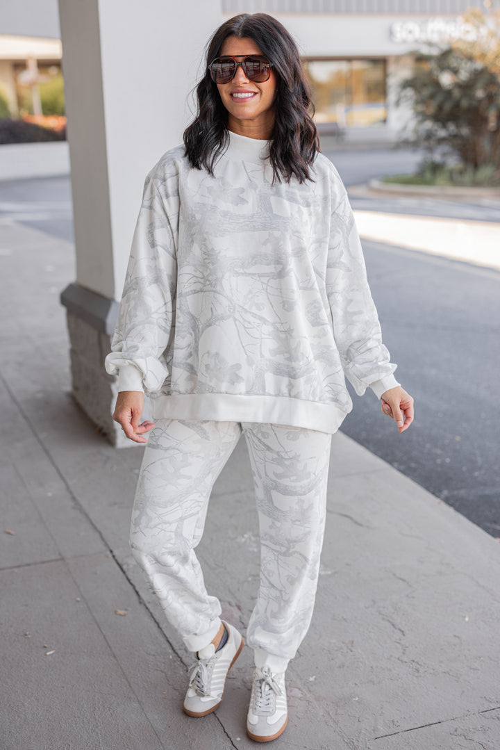 Women's trendy and comfortable grey snow camo joggers by BucketList