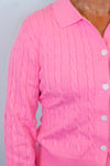 trending pink knit cardigan top