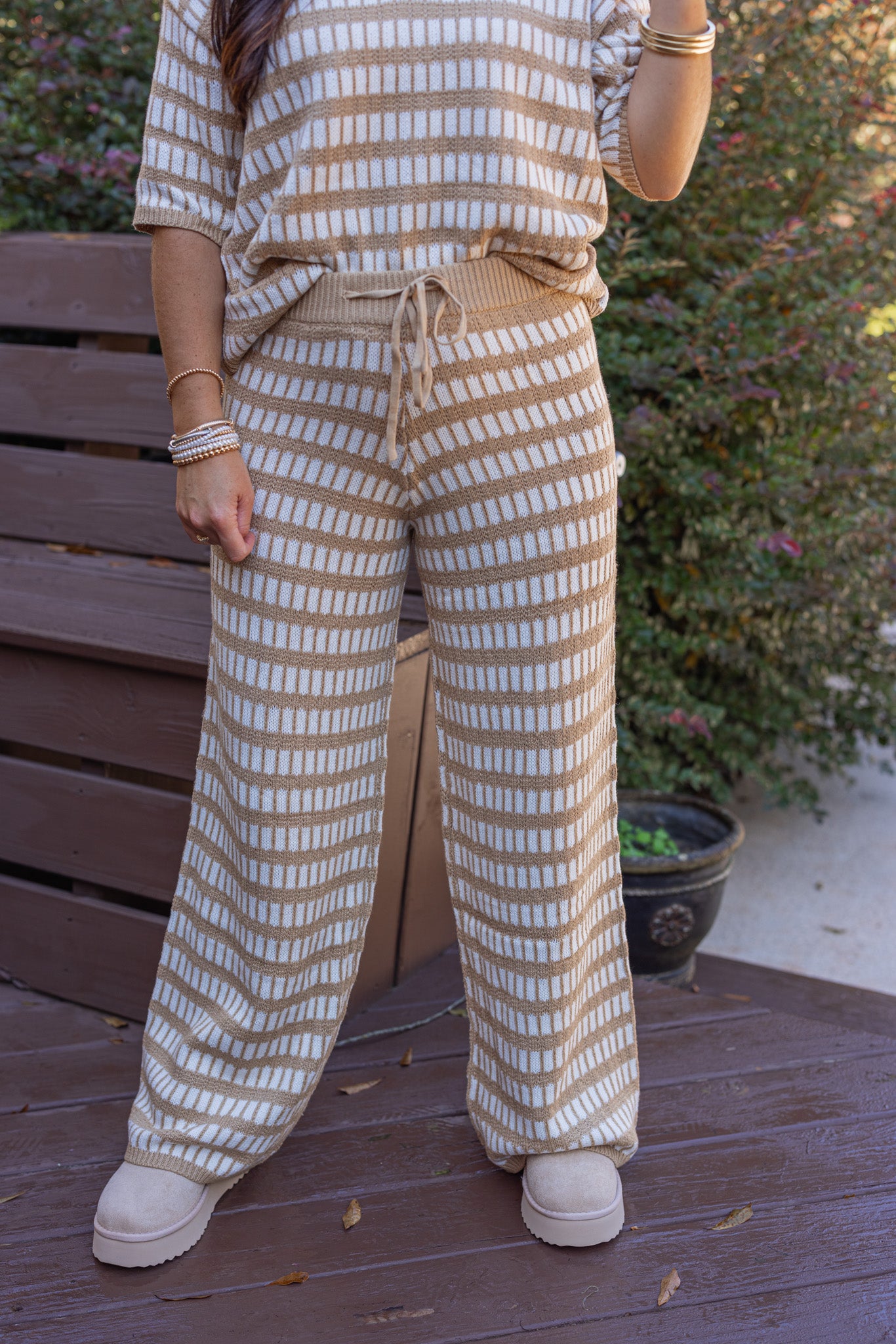 Tan Square Sweater Knit Wide Leg Pants | Purple Door | Commerce GA