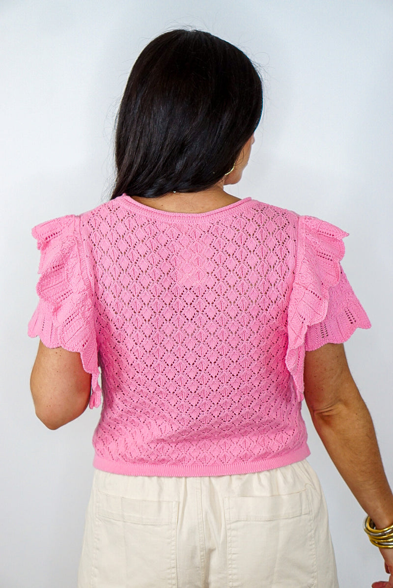 pink spring crochet knit sweater top