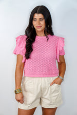 pink spring crochet knit sweater top