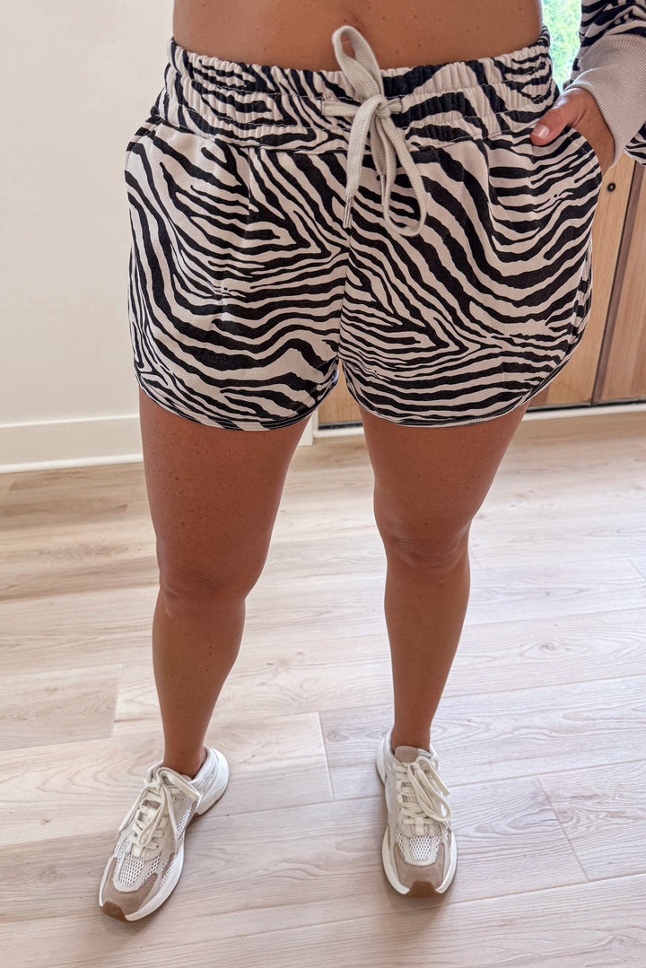 zebra print Terry knit lounge shorts