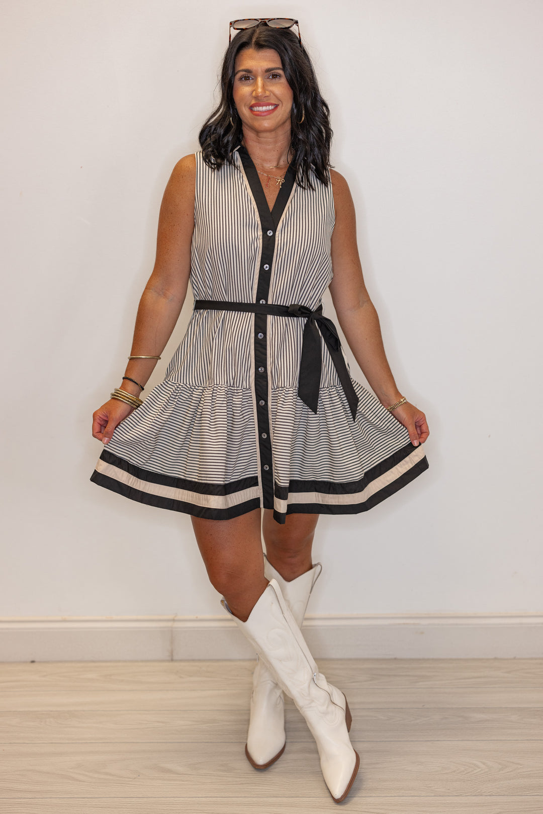 Striped Beauty Black Sleeveless Dress