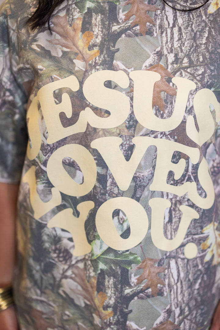Jesus Loves You camo oversized tshirt