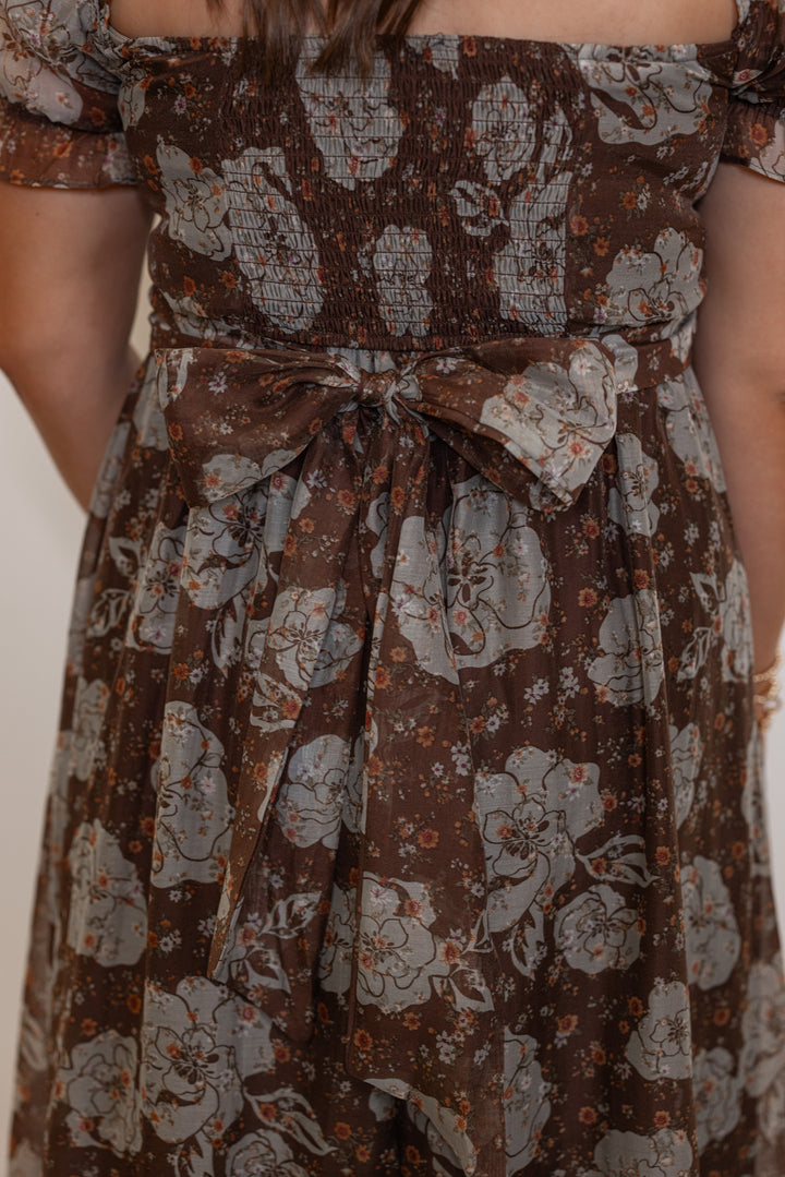 Floral Enchanted Brown Midi Dress