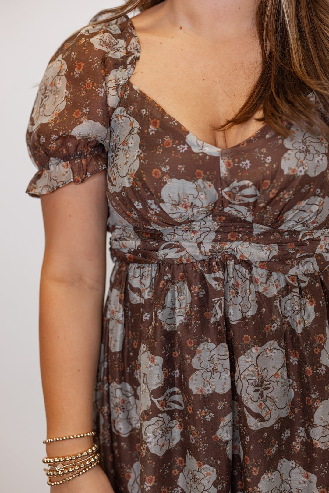 Floral Enchanted Brown Midi Dress