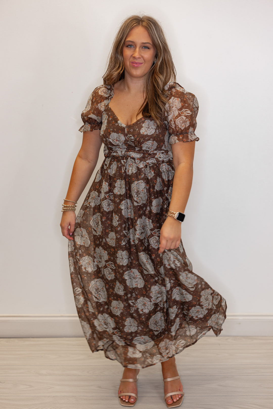 Floral Enchanted Brown Midi Dress